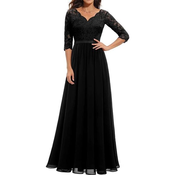 NEW Lace Floral Formal Elegant Bridesmaid Flowy Gown Maxi Dress L - Picture 5 of 7